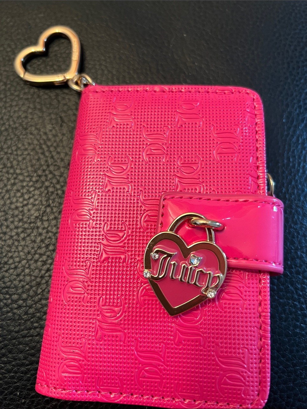 Juicy Couture Hot Pink Embossed Wallet with Heart Charm